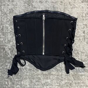 Forever 21, Black Lace-Up Corset Top with Front Zip size small.